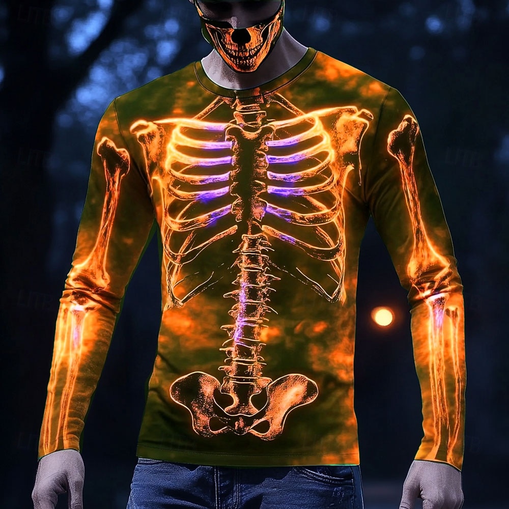 3D Printing X Ray - تي شيرت رجالي بأكمام طويلة بطباعة