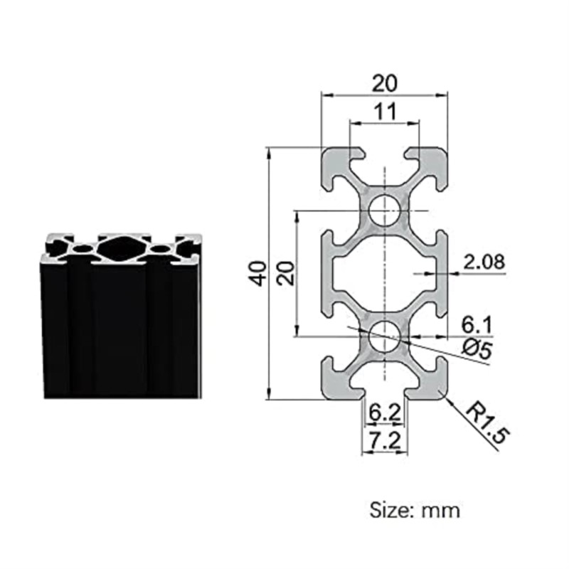 1 قطعة أسود 2040 T-فتحة الأورو - مراجعة V Slot Aluminum Extrusion وسعره