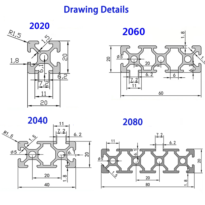 2020 2040 2060 2080 20100 3030 - مراجعة V Slot Aluminum Extrusion وسعره